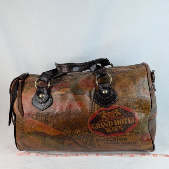 Maurizio Taiuti Vintage Italian Leather Hotel Label Bowler Bag Barrel Satchel - Picture 12 of 16